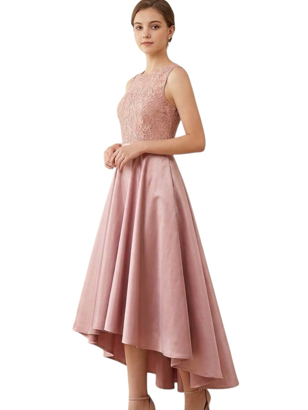 JJs House A-Line Asymmetrical Lace Satin Special Occasion Dress Pink J16 NWT